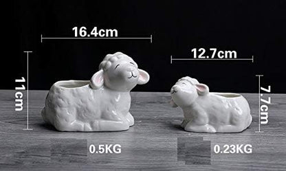 Funnuf Cute Animal White Ceramic Succulent Cactus Flower Planter for Home Garden Office Desktop, 2pcs, Small & Large White Sheep