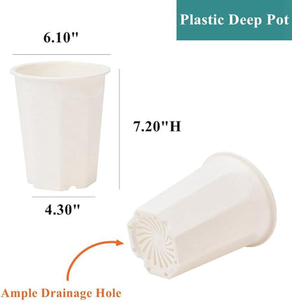 BangQiao 8 Pack 6.10 Inch White Plastic Deep Nursery Pot and Seedling Planter for Succulent, Cutting, Transplanting