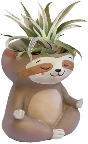Meditating Animal Sloth Planters with Drainage Hole 4.1 x 3.5 x 3 Inch Indoor Outdoor Flower Pot for Small Plants Succulents, Herbs, Cactus, Houseplants Stand Garden Home Office Decor