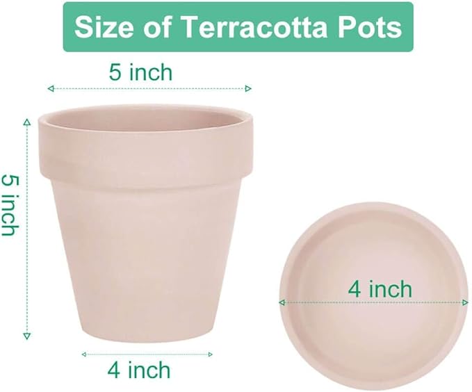 vensovo Pink Terracotta & Clay Pots with Saucer - 6 Pack 5 Inch Terra Cotta Pot Ceramic Pottery Planter Cactus Flowerpots Drainage Hole, Great for Plants, Crafts and Wedding Favor
