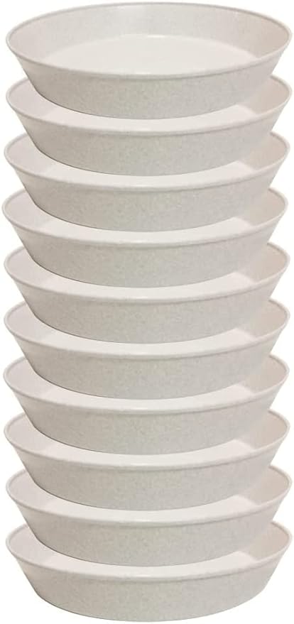 7" Saucer (Base of 5.5 ") Case of 10 Plant Saucers - White Granite Colored Polypropylene,Heavy Duty Indoor/Outdoor Collects Flower Pot Drainage and Excess Water, Made in USA