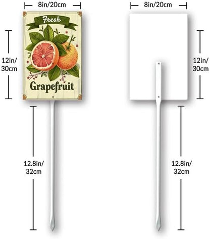 Uptell Vintage Aluminum Grapefruit Fruit Signs Yard Sign with Stake for Garden Fruit Garden Label Stakes Plant Markers for Outdoor Plants Waterproof 8x12 inch