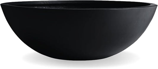 6.9"H x 19.7"D Round Bowl Fiberstone Planter for Succulent and Lotus with Drainage Hole, Smooth Finishes, Weather Resistant for Indoor, Included 2 Extra Coco Mats (Black, 17.9" Pot Opening)