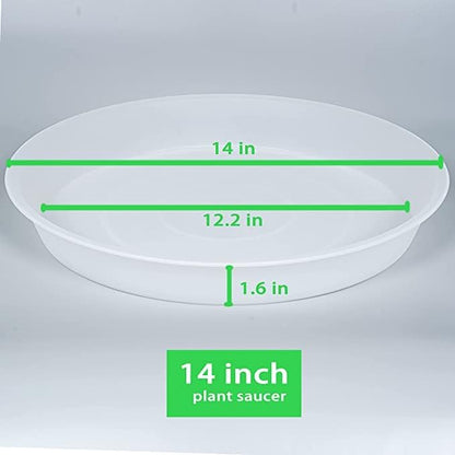 2 Pack of 14 inch Plant Saucer (12.2 Inch Base), 1.7" Depth Tray, Large Deep Garden Plastic Flower Planter Plant Trays for Indoors Outdoor Bath Bath (14", Clear)