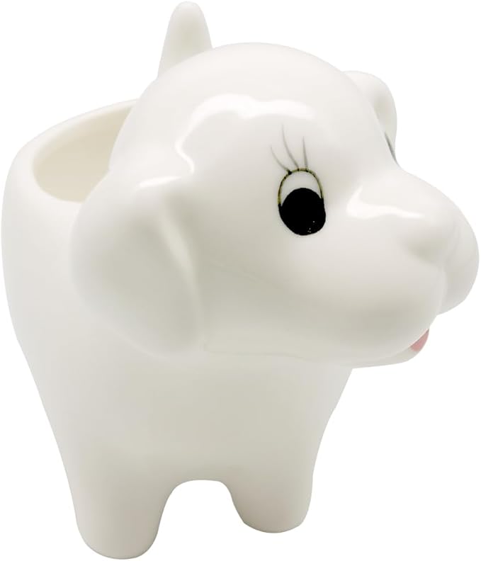 DIYOMR Cute Animal Planter Cow Dog Shaped Funny Small Succulent Pot White Ceramic Plant Pot with Tray for Mini Plants Flowers Cactus, Smooth Ceramic - Plants Not Included (Dog)