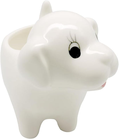 DIYOMR Cute Animal Planter Cow Dog Shaped Funny Small Succulent Pot White Ceramic Plant Pot with Tray for Mini Plants Flowers Cactus, Smooth Ceramic - Plants Not Included (Dog)