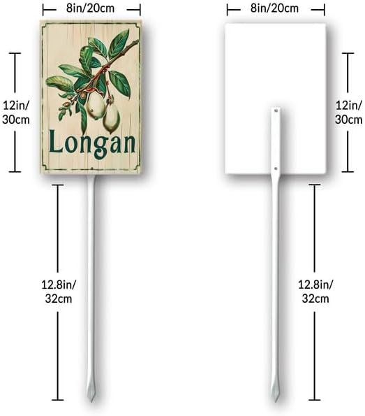 Uptell Vintage Aluminum Longan Fruit Signs Yard Sign with Stake for Garden Fruit Garden Label Stakes Plant Markers for Outdoor Plants Waterproof 8x12 inch