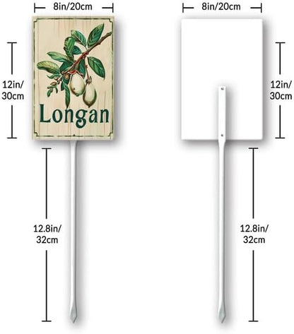 Uptell Vintage Aluminum Longan Fruit Signs Yard Sign with Stake for Garden Fruit Garden Label Stakes Plant Markers for Outdoor Plants Waterproof 8x12 inch