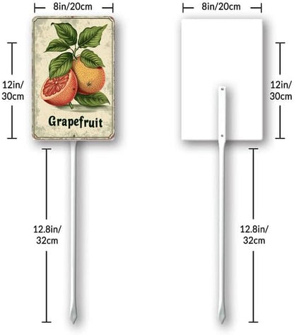 Uptell Vintage Aluminum Grapefruit Fruit Signs Yard Sign with Stake for Garden Fruit Garden Label Stakes Plant Markers for Outdoor Plants Waterproof 8x12 inch