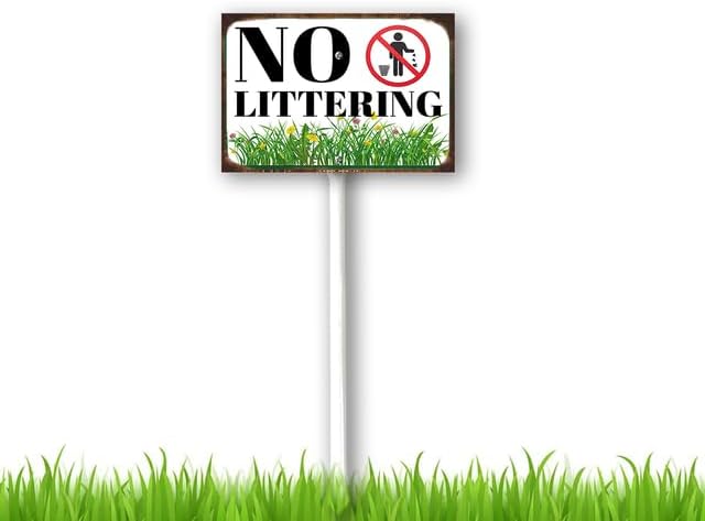 8 x 12 inch No Littering Sign Yard Sign Stakes Outdoor Lawn Yard Signs