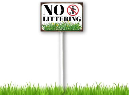 8 x 12 inch No Littering Sign Yard Sign Stakes Outdoor Lawn Yard Signs