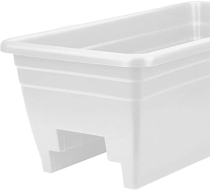 The HC Companies 24 Inch Wide Heavy Duty Plastic Deck Rail Mounted Garden Flower Planter Boxes with Removable Drainage Plugs, White (5 Pack)