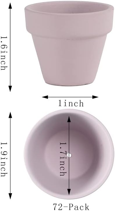 Yishang 1.9 Inch Tiny Pink Terracotta Pots Pack of 72-Small Mini White Clay Pots with Drainage Holes Flower Nursery Terra Cotta Planter for Tiny Cactus,Herb,Succulent Plants,Crafts