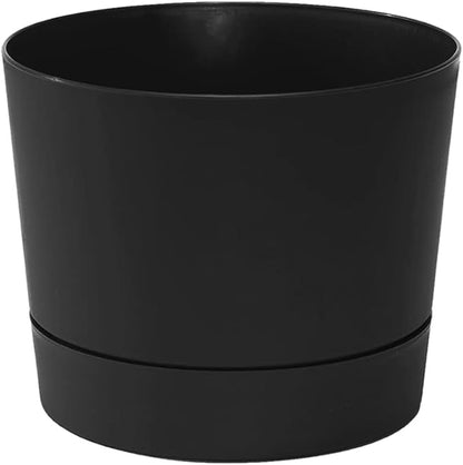 Root & Vessel Majestic Mid-Century Modern Low Profile Cylinder Pot, Matte Black, 12.5"