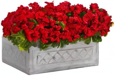 Nearly Natural 18in. Geranium Artificial Plant in Stone Planter UV Resistant (Indoor/Outdoor)