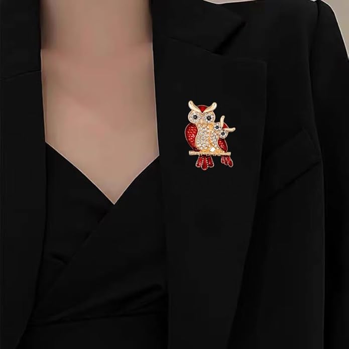 Rhinestone Owl Brooch Pin for Women Cute Big Cartoon Cat Eye Stone Owl Bird Brooch Unique Double Owl Brooch Pin Clothes Bag Hat Dress Jewelry