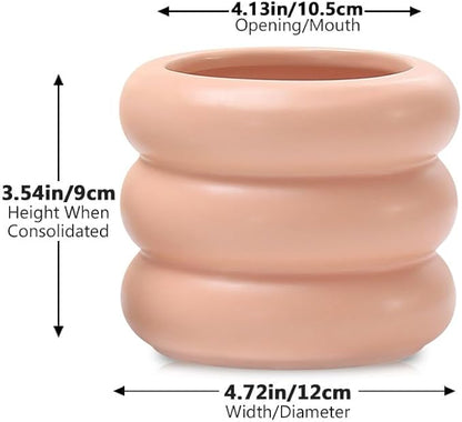 4.7 Inch Modern Plant Pot Pink Ceramic Glaze Succulent Planters for Indoor Unique Pots, Planter with Drainage Holes Small Bubble Porcelain for Herb Snake Plants