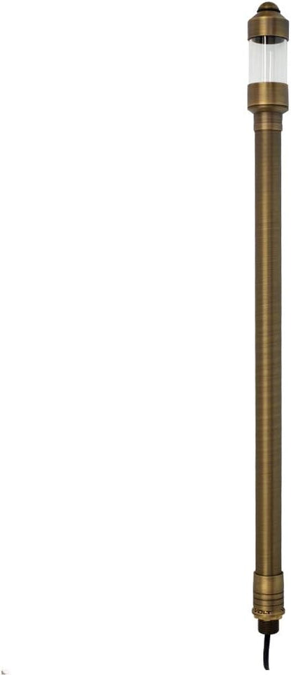 VOLT Flat Hat 12V Brass Path Light (7" Shade, 24" Tall) with 3W 2700K Warm White G4 LED Bulb for Low Voltage Landscape Lighting on Outdoor Pathway, Walkway, Garden, Driveway or Patio