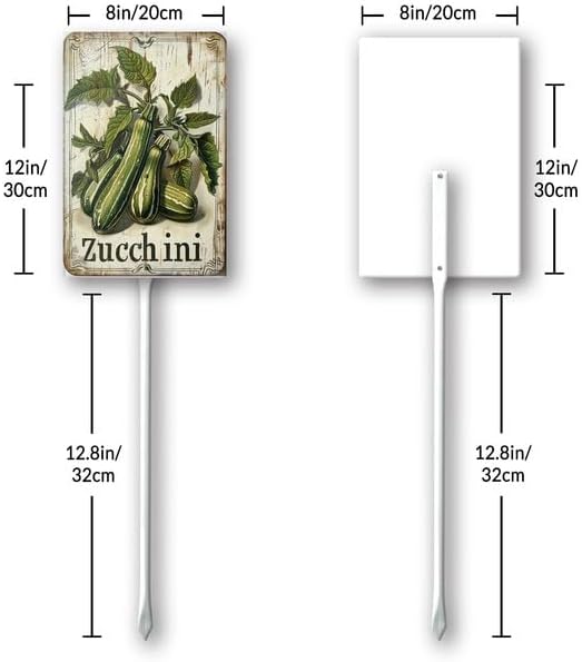 Uptell Vintage Vegetable Signs for Garden with Stake Zucchini Yard Sign Vegetable Garden Label Stakes Plant Markers for Outdoor Plants Waterproof 8x12inch