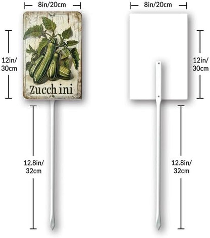 Uptell Vintage Vegetable Signs for Garden with Stake Zucchini Yard Sign Vegetable Garden Label Stakes Plant Markers for Outdoor Plants Waterproof 8x12inch