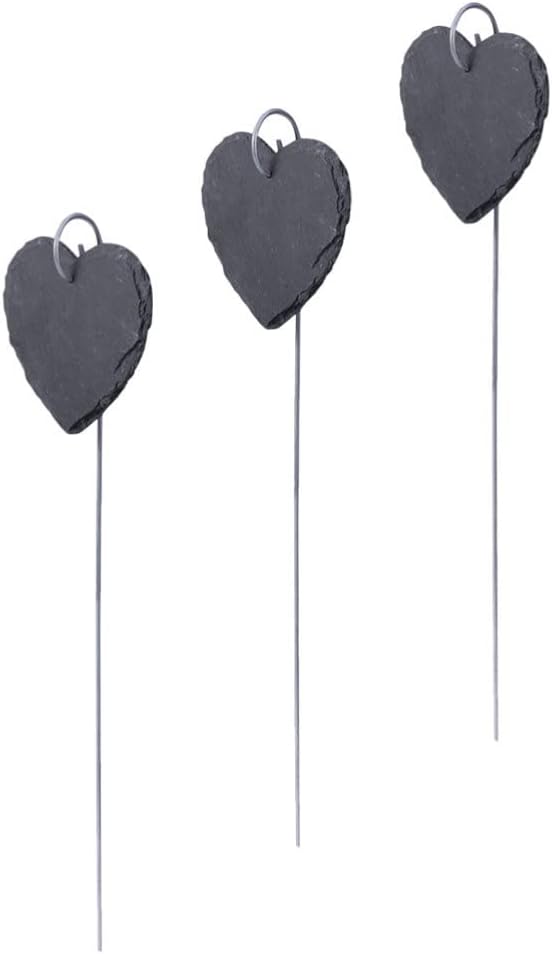 GANAZONO Plant Labels for Outdoor Garden Slate Garden Signs Heart Shaped Reusable Garden Chalkboard Labels Plant Markers Nursery Garden Labels 3 Pcs 10cm