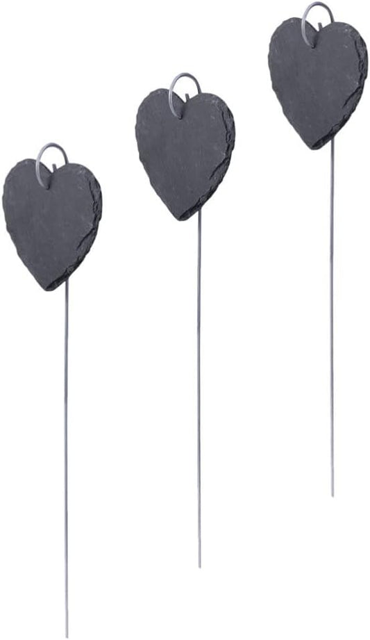 GANAZONO Plant Labels for Outdoor Garden Slate Garden Signs Heart Shaped Reusable Garden Chalkboard Labels Plant Markers Nursery Garden Labels 3 Pcs 10cm