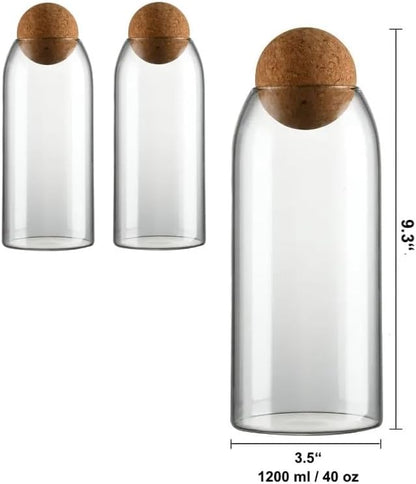 Glass Terrariums with Airtight Wooden Lid (Ball Cork) | Closed Terrarium Planters | Clear Glass Bottle Jar Containers | Set of 3 | Jars for Indoor Plants/Moss (Set of 3 (1200ml / 40oz))