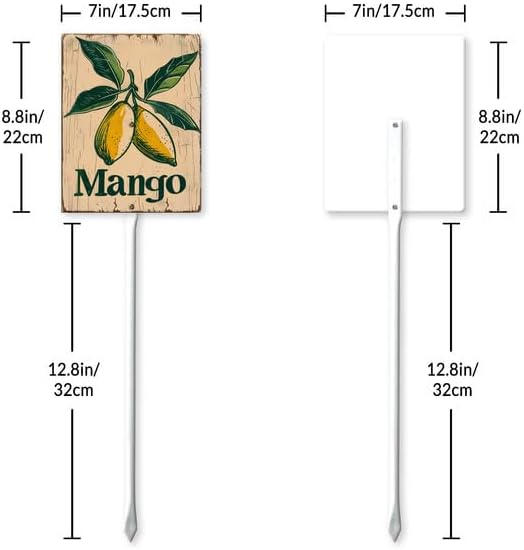 Uptell Vintage Aluminum Mango Fruit Signs Yard Sign with Stake for Garden Fruit Garden Label Stakes Plant Markers for Outdoor Plants Waterproof 7x8.8 inch