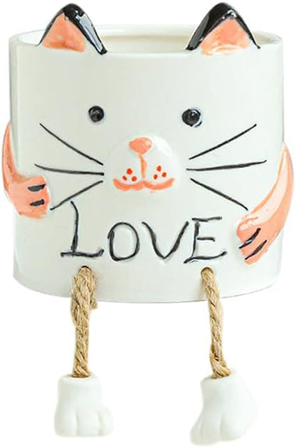 DIYOMR Smooth Glazed Ceramic Planter with Hanging Leg, Cute Cartoon Flower Plant Pots Drainage Hole Small Succulent Pots for Mini Flower Planters Cactus, Plants Not Include (Little Tiger)