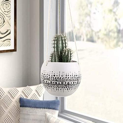 KiaoTime Ceramic Hanging Planter for Indoor Outdoor, Decorative Boho Flower Green Grass Plant Succulent Air Plants Hanging Plant Pots Holder