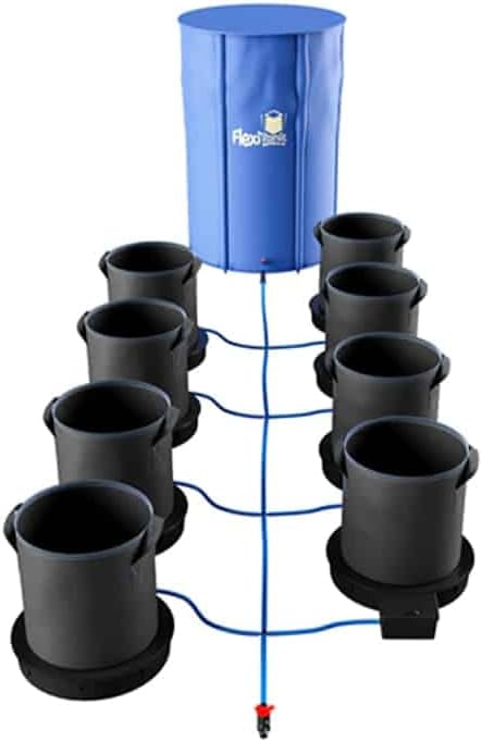 AutoPot 8 Pot XXL System with 9 gal Pots and 25 gal FlexiTank - Self-Watering, Gravity-Fed Indoor hydroponic System (8Pot - 9 gal - 25 gal FlexiTank) Black