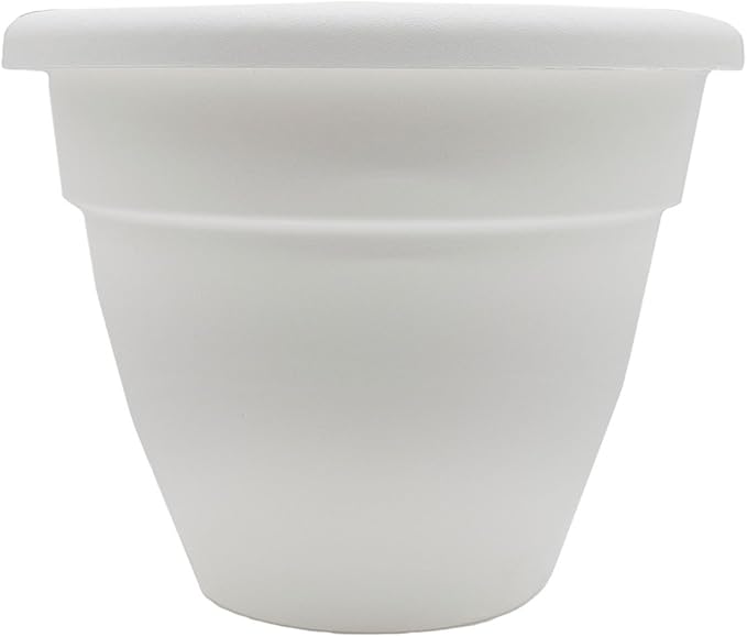 The HC Companies Caribbean Planter Pot - Outdoor & Indoor Plant Pot with Drainage Hole & Plug - Rolled Rim Plastic Pots for Plants & Flowers - Decorative Plant Pot (16" White, Pack of 1)