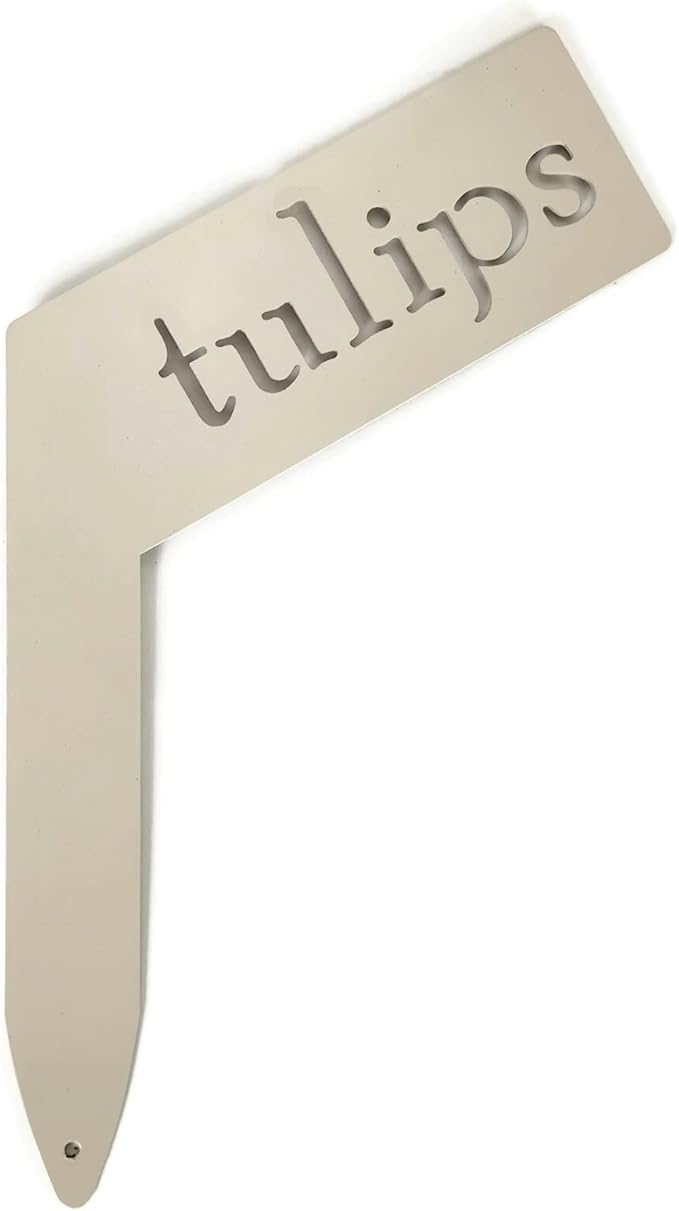 Planter Size Small Metal Garden Plant Vegetable Flower or Herb Markers 13.5 Inches Tall (tulips, Cream)