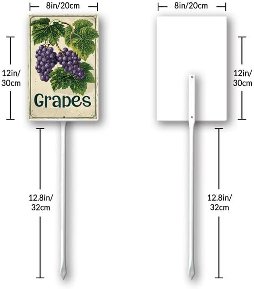 Uptell Vintage Aluminum Grapes Fruit Signs Yard Sign with Stake for Garden Fruit Garden Label Stakes Plant Markers for Outdoor Plants Waterproof 8x12 inch