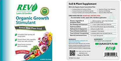 Organic REV Liquid Plant Growth Stimulant – OMRI Listed Organic Soil & Plant Supplement for Vegetables, Flowers & Lawns – Supports Root Development & Nutrient Uptake – 32 Ounce