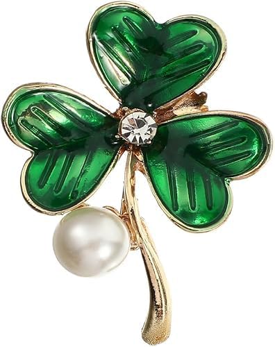 St.Patrick's Day Brooches for Women Dainty Crystal Four Leaf Lapel Pin Shamrock Hat Brooch Pins Irish Enamel Brooches Irish Holiday Costume Accessory Jewelry