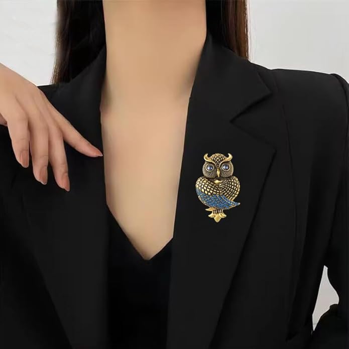 Rhinestone Owl Brooch Pin for Women Cute Big Cartoon Cat Eye Stone Owl Bird Brooch Unique Double Owl Brooch Pin Clothes Bag Hat Dress Jewelry
