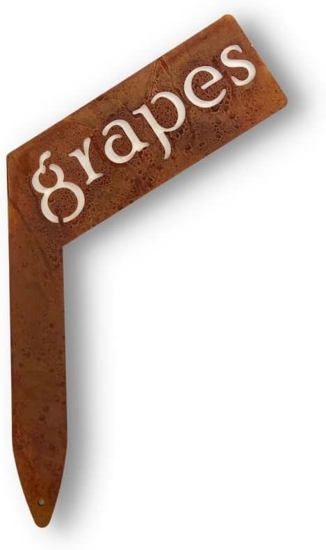Planter Size Small Metal Garden Plant Vegetable Flower or Herb Markers 13.5 Inches Tall (grapes, Naturally Rusted)
