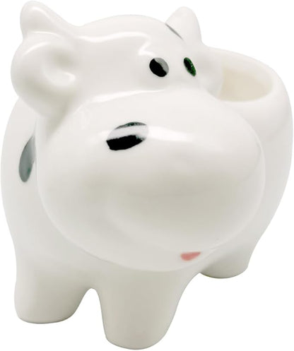 DIYOMR Cute Animal Planter Cow Dog Shaped Funny Small Succulent Pot White Ceramic Plant Pot with Tray for Mini Plants Flowers Cactus, Smooth Ceramic - Plants Not Included (Cow)