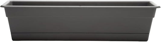 Bloem Dura Cotta Window Box Planter: 24" - Charcoal - with Tray, Weatherproof Resin Box, Removable Tray for Indoor & Outdoor Use, Gardening, 3 Gallon Capacity