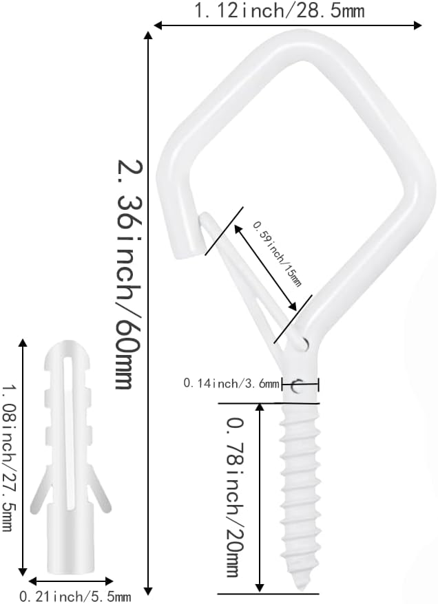 12-Pack Heavy-Duty White Screw Eye Hooks with Safety Clips | Metal Ceiling Hooks for Hanging Plants, Wind Chimes, Bird Feeders & Indoor/Outdoor Lights