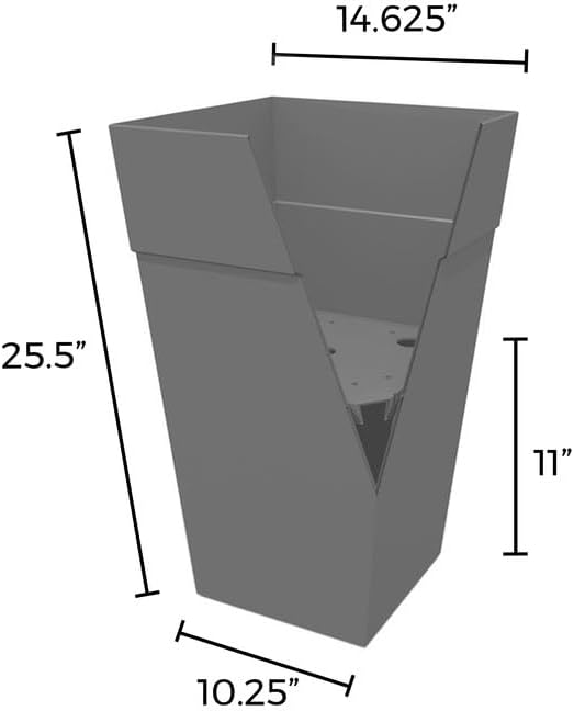 Bloem Tall Finley Tapered Square Planter: 25" - Cement Gray - Matte Textured Finish, 100% Recycled Plastic Pot, for Indoor and Outdoor Use, Gardening, 9 Gallon Capacity