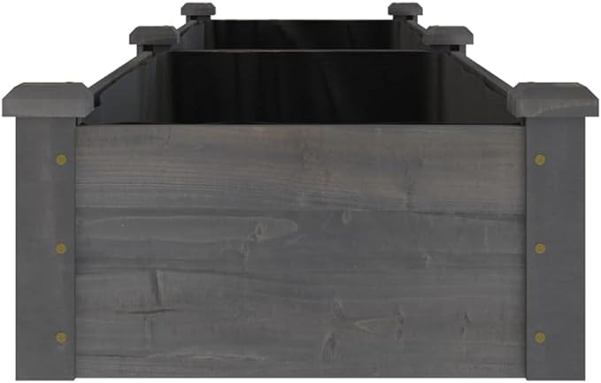 vidaXL Garden Raised Bed with Liner-Gray Solid Wood Fir Planter-Rectangular Outdoor Pot, Deep Bedding Area for Plant Growth, Decorative and Efficient
