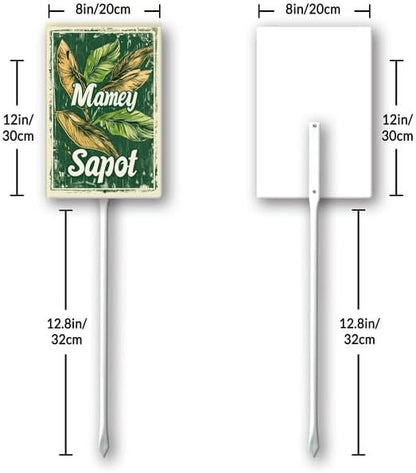 Uptell Vintage Aluminum Mamey Sapot Fruit Signs Yard Sign with Stake for Garden Fruit Garden Label Stakes Plant Markers for Outdoor Plants Waterproof 8x12 inch