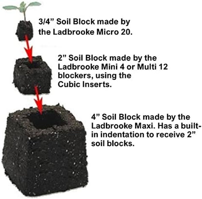 Ladbrooke Authentic Soil Block Maker Mini 4 Hand Held - Most Popular Soil Blocking Tool, Made in England
