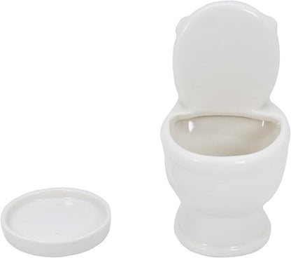 Cute Toilet Bowl Succulent Planter Pot with Drainage Tray, White Ceramic Cactus Flower Container, Small Funny Indoor Air Plants Holder