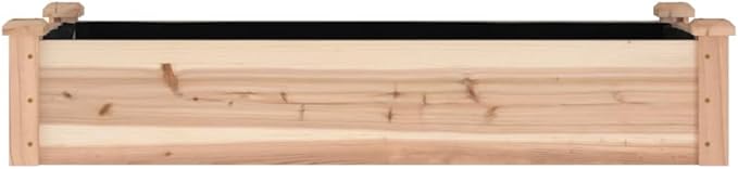 vidaXL Solid Fir Wood Raised Garden Bed-Rectangular Planter with Liner for Outdoor/Patio, 47" x 18" x 10", Brown Natural, Open Bottom, Assembly Req.