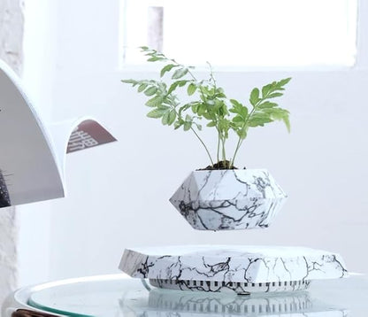 MOOCCI Floating Plant Pot Magnetic Levitating Plant Pot for Succulents, Air Bonsai and Fake Flowers and Plants, Unique Decor for Home, Office and Desk, Father's Day (Marble)