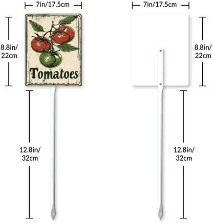 Uptell Vintage Vegetable Signs for Garden with Stake Tomatoes Yard Sign Vegetable Garden Label Stakes Plant Markers for Outdoor Plants Waterproof 8.8x7inch