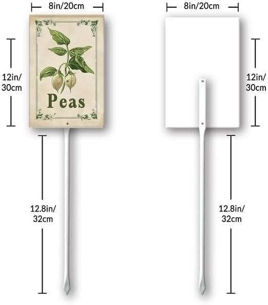 Uptell Vintage Vegetable Signs for Garden with Stake Peas Yard Sign Vegetable Garden Label Stakes Plant Markers for Outdoor Plants Waterproof 8x12inch